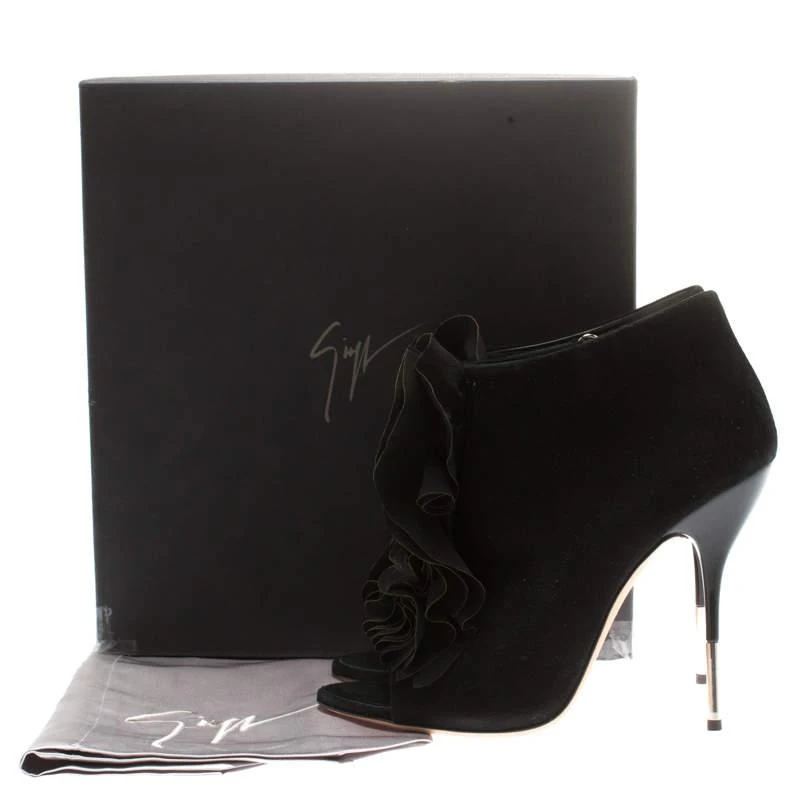 Giuseppe Zanotti Giuseppe Zanotti Black Suede Peep Toe Silk Ruffle Detail Ankle Booties Size 40.5 8