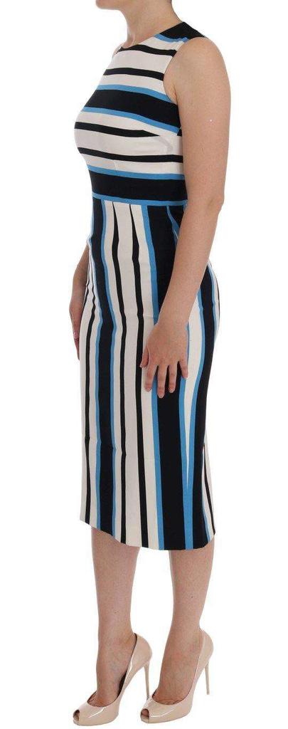 Dolce & Gabbana Dolce & Gabbana  Blue White Striped Silk Stretch Sheath Dress