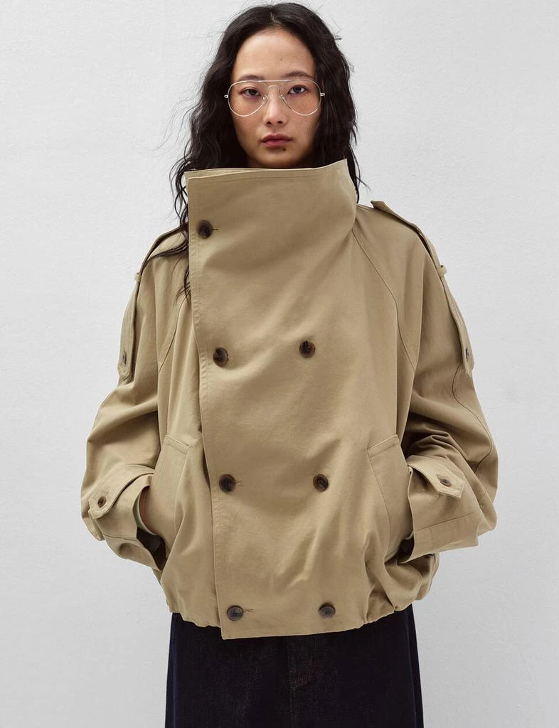 Pixie Market Khaki Cropped Funnel Neck Trench Jacket-PREORDER 6