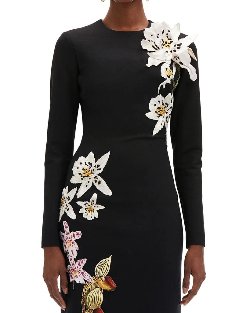 Oscar de la Renta Orchid Embroidered Long Sleeve Dress 2