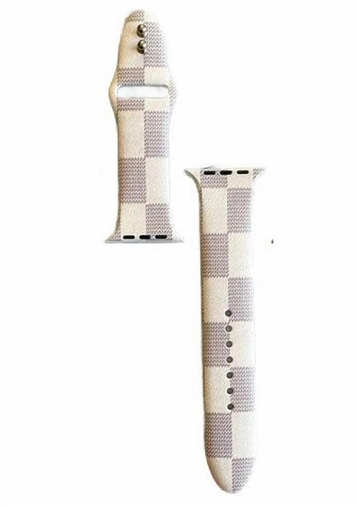 Dani & Em Designer Checker Silicone Apple Watch Band In White Checkered