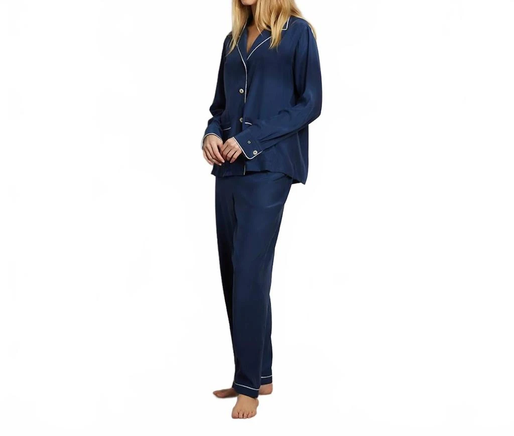 The Sleep Code Women
s Washable Silk Long Pj Set In Navy 3