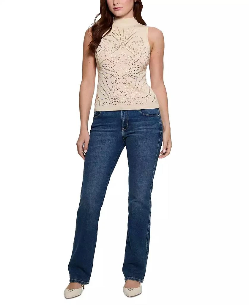 GUESS Women's Calista Rhinestone Sleeveless Knit Sweater Top 4