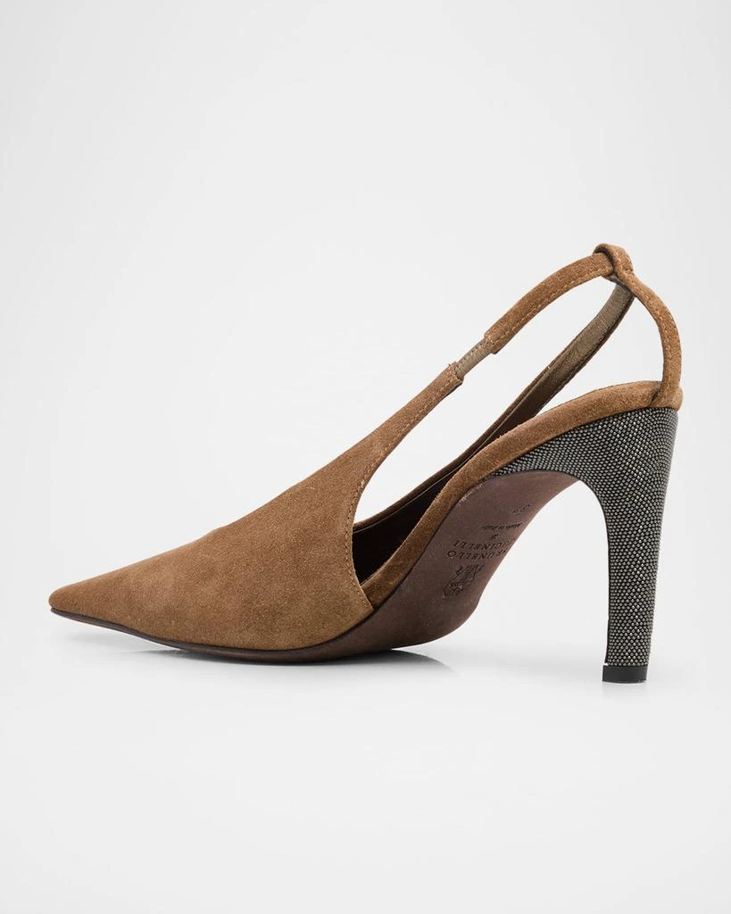 Brunello Cucinelli Suede Monili-Heel Slingback Pumps 2