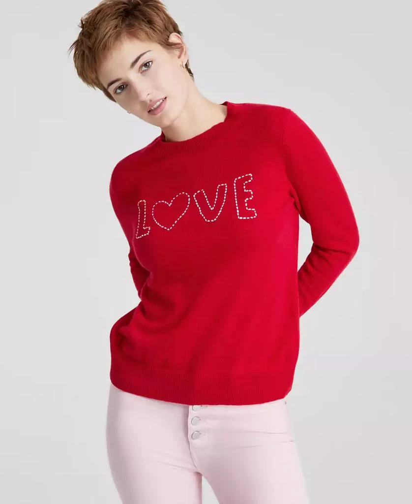 Charter Club Petite Crewneck Love-Graphic Cashmere Sweater, Created for Macy's 1