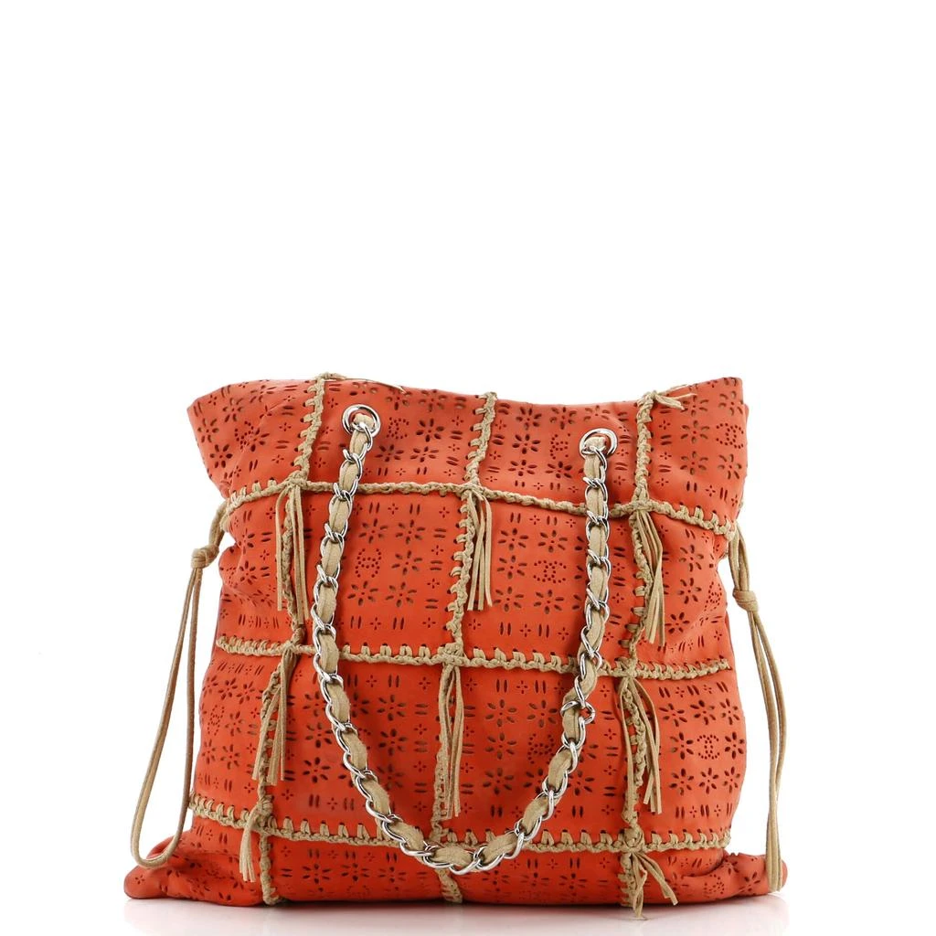 Chanel CC Drawstring Tote Fringe Laser Cut Leather Large 3