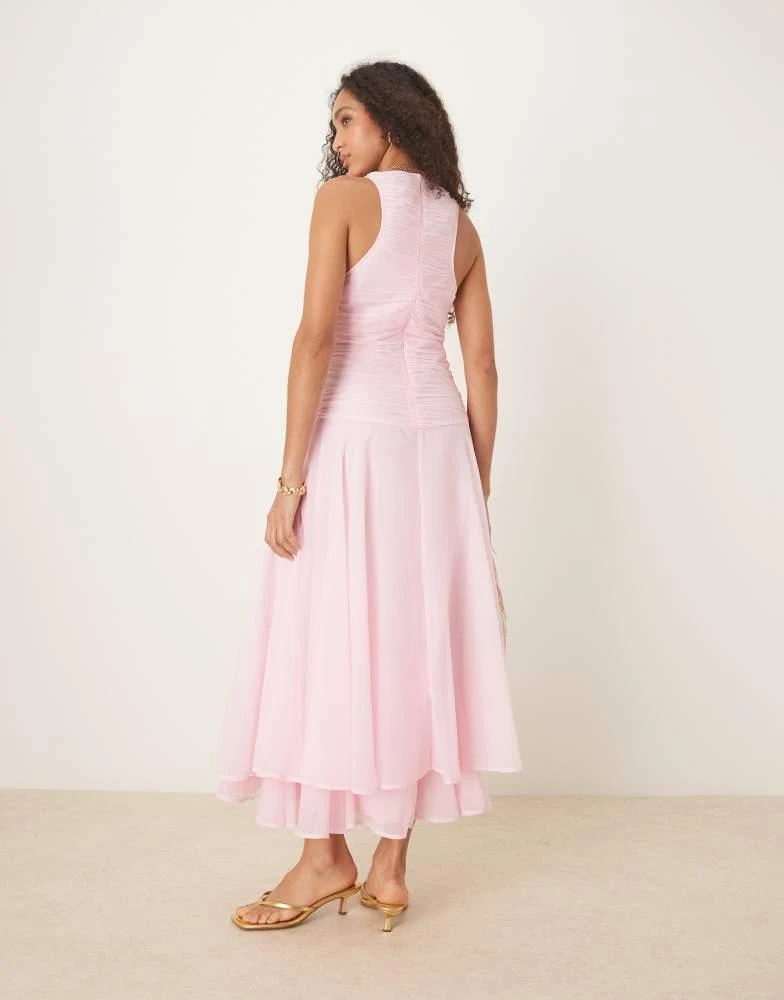 ASOS Design racer neck ruched bodice dropped waist maxi dress in light pink