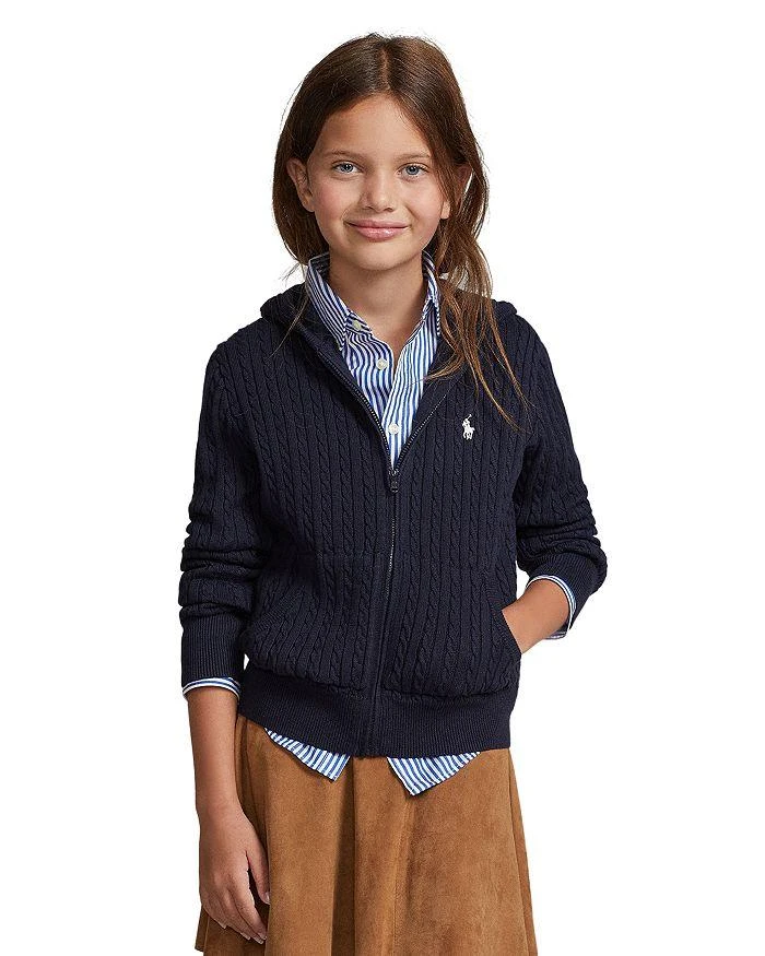 Ralph Lauren Girls' Mini Cable Cotton Full Zip Hoodie - Big Kid, Little Kid