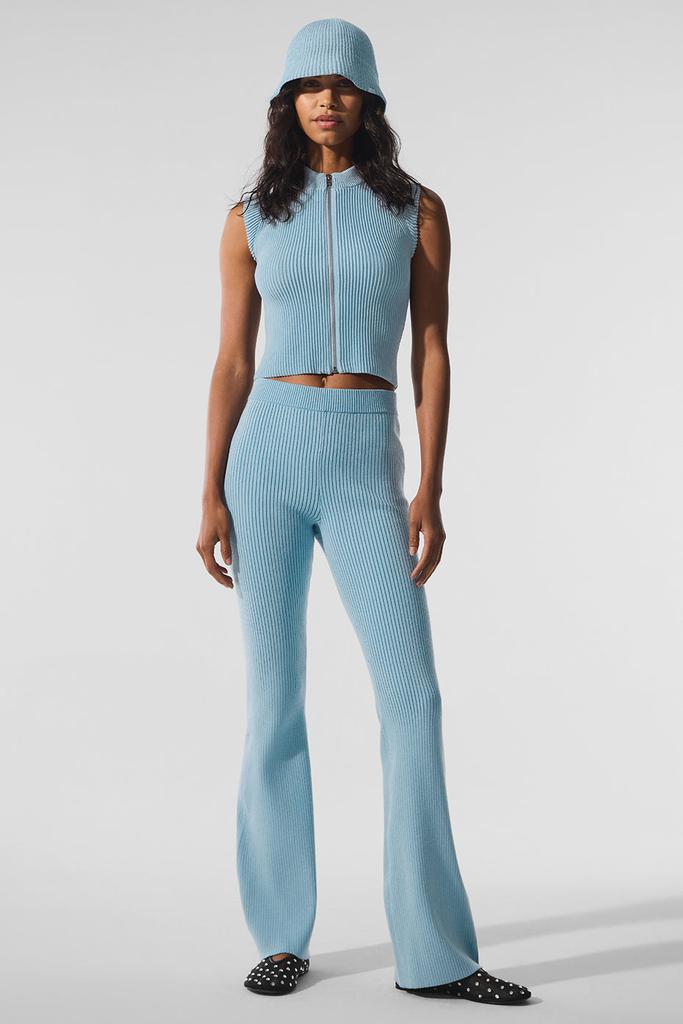 Alo Denim Knit High-Waist Flare Pant - Celestial Blue/Dark