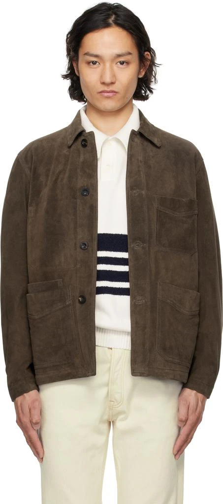 Drake's Brown Heavyweight Five-Pocket Suede Chore Jacket 1