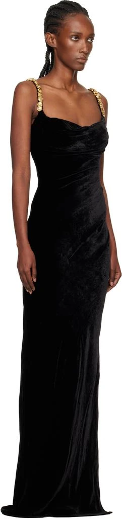 Balmain Black Embroidered Button Velvet Slit Maxi Dress 2