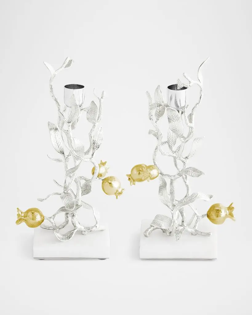 Michael Aram Pomegranate Silver & Gold Candleholders with 24K Goldplate, Set of 2