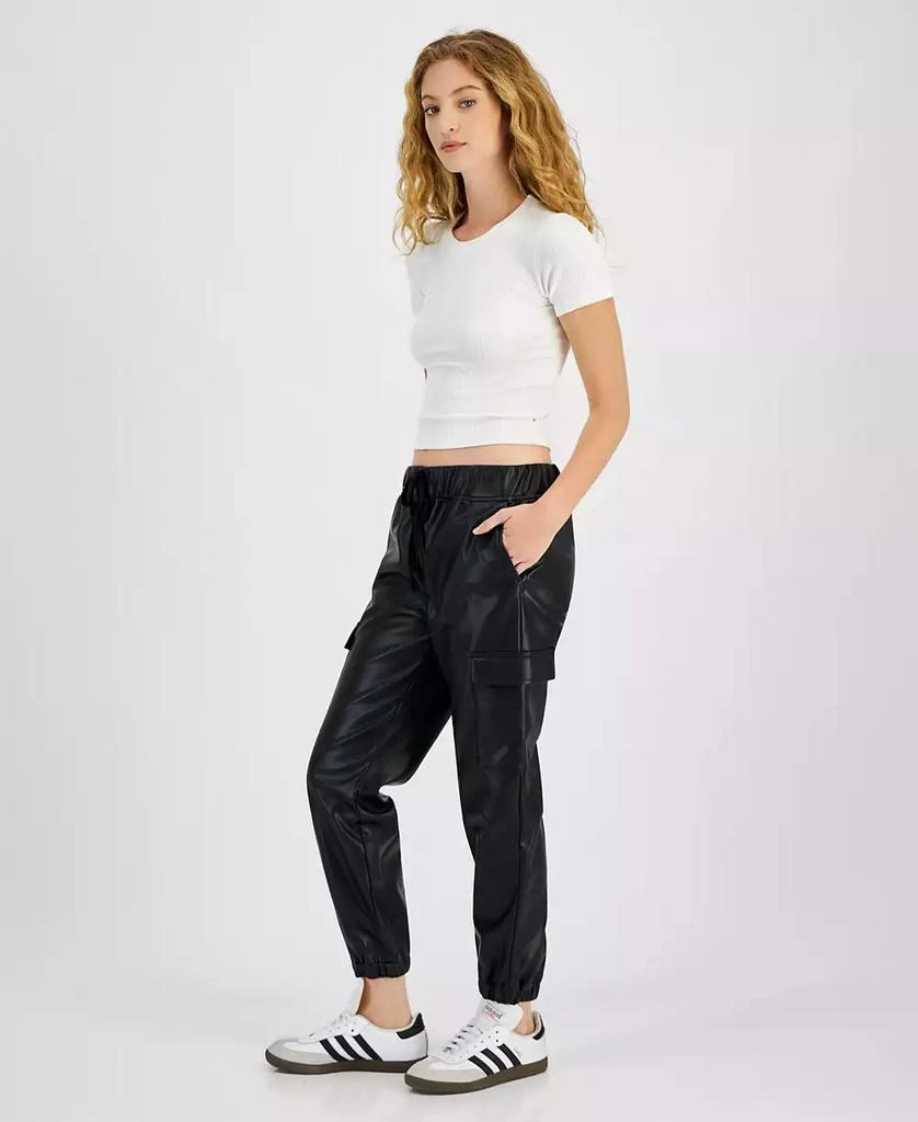 Tinseltown Juniors' Faux-Leather Cargo Jogger Pants 3