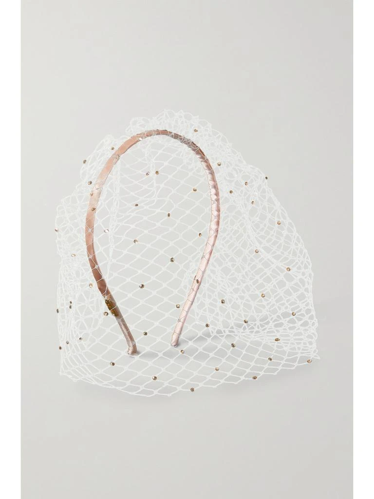 Eugenia Kim Halsey Embellished Fishnet And Satin Headband - Blush