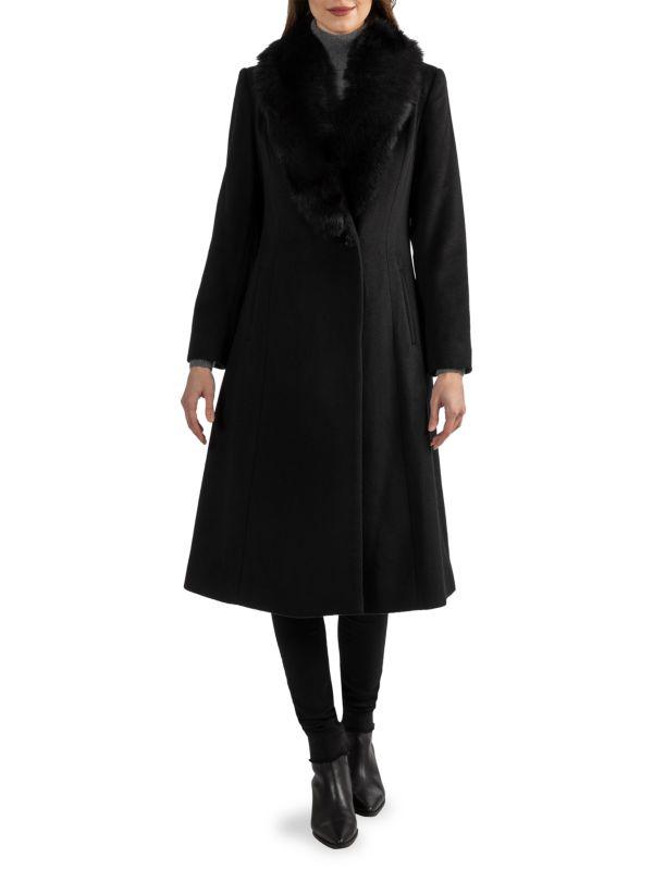 Sofia Cashmere Shearling-Collar Wool-Blend Princess Coat