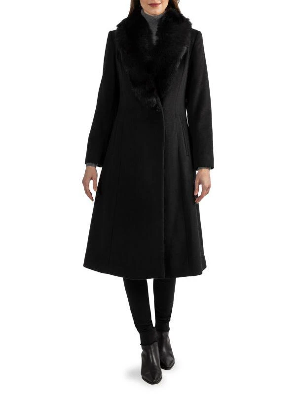 Sofia Cashmere Shearling-Collar Wool-Blend Princess Coat 1