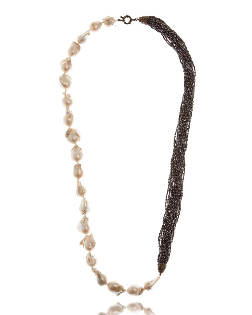 M.C.L. by Matthew Campbell Laurenza Half Baroque Pearl & Spinel Necklace, 34"L