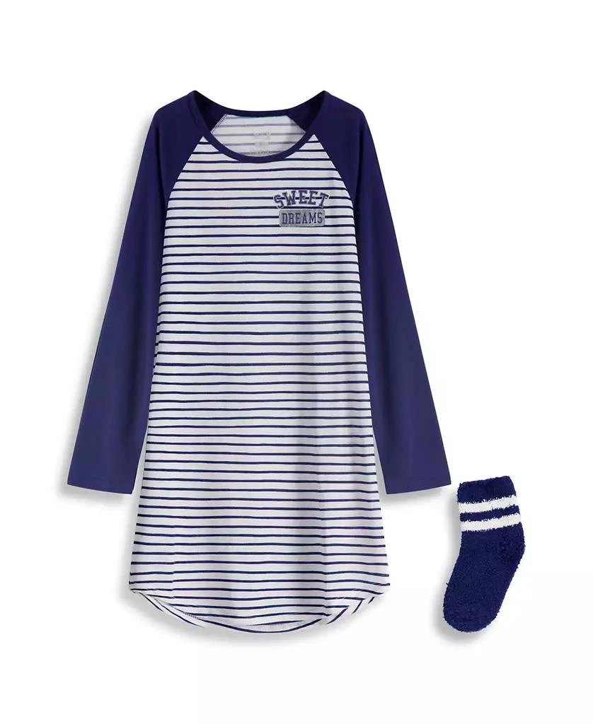 Max & Olivia Max and Olivia Girls Striped Sleepshirt with matching socks set 1