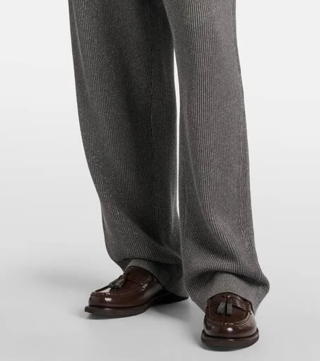 Brunello Cucinelli Cotton-blend lamé wide-leg pants 5