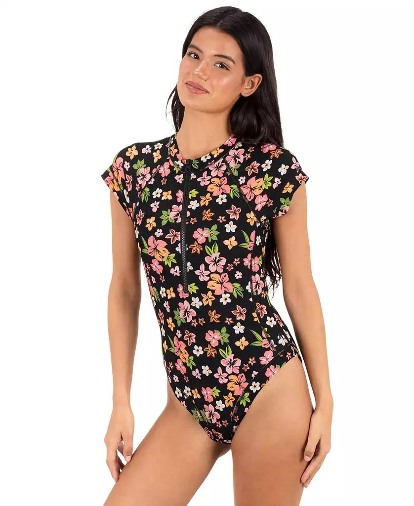 Hurley Women
s Crew Neck Max Hibiscus Dream Floral Print Surf Swimsuit