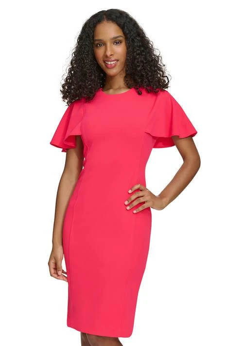 Calvin Klein Klein Womens Flutter Sleeve Solid Scuba Sheath Dress 1