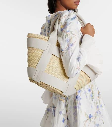Demellier Santorini leather-trimmed straw tote bag 2