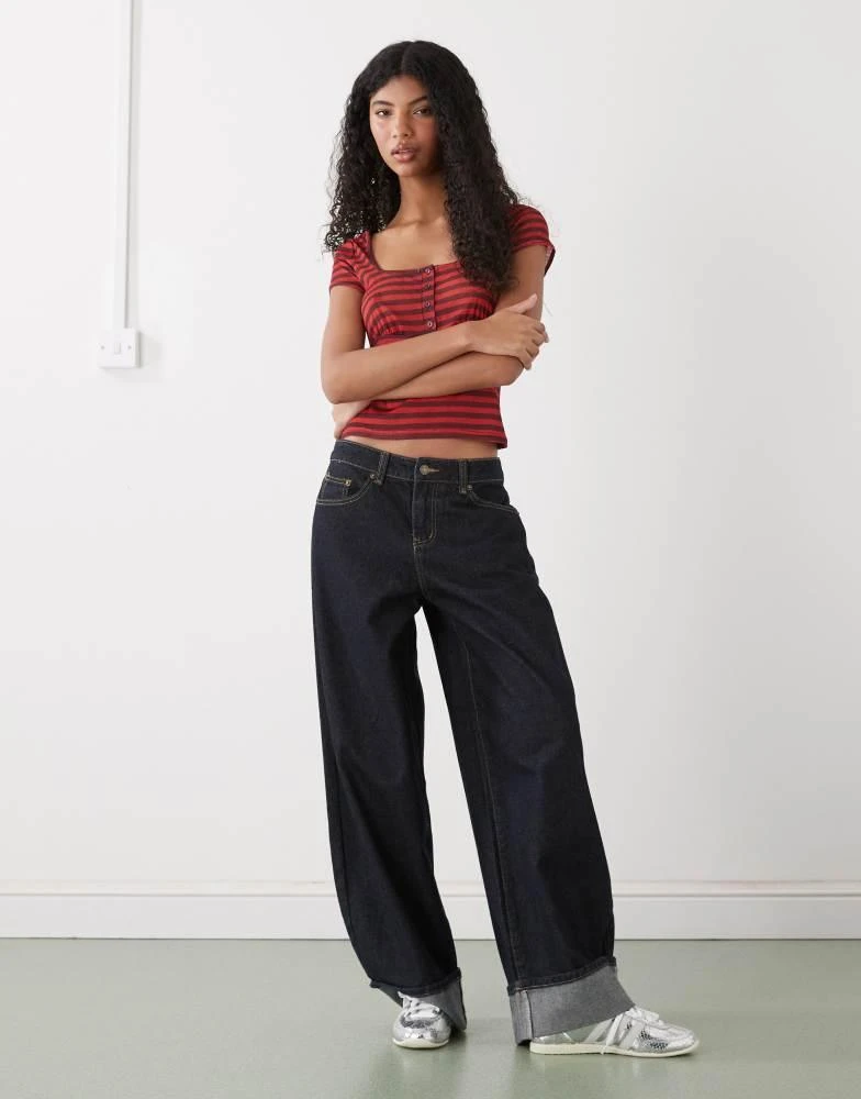 COLLUSION COLLUSION babydoll henley top in red and black stripe 2