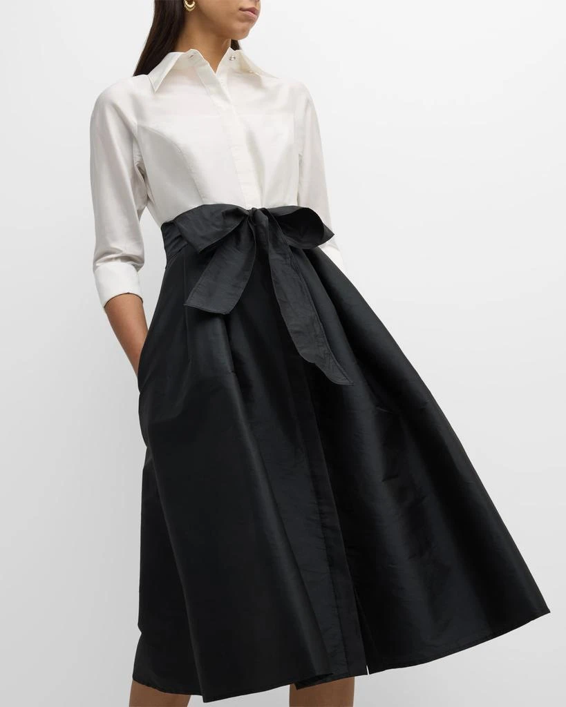 Teri Jon Two-Tone 3/4-Sleeve Taffeta Shirtdress 6