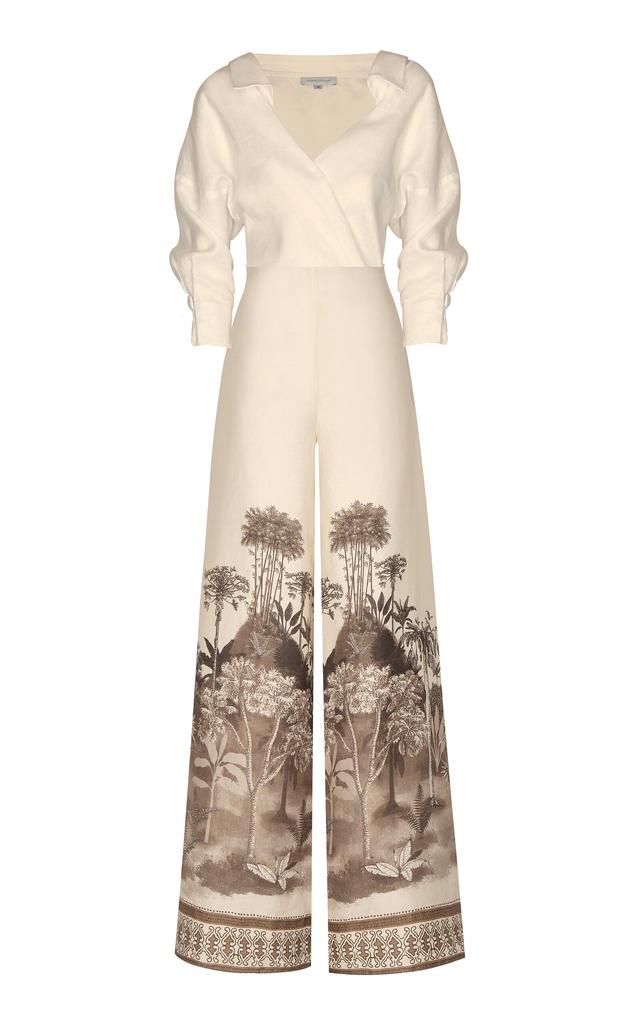 Andres Otalora Andres Otalora - Gaita Printed Linen Jumpsuit - Taupe - US 4 - Moda Operandi