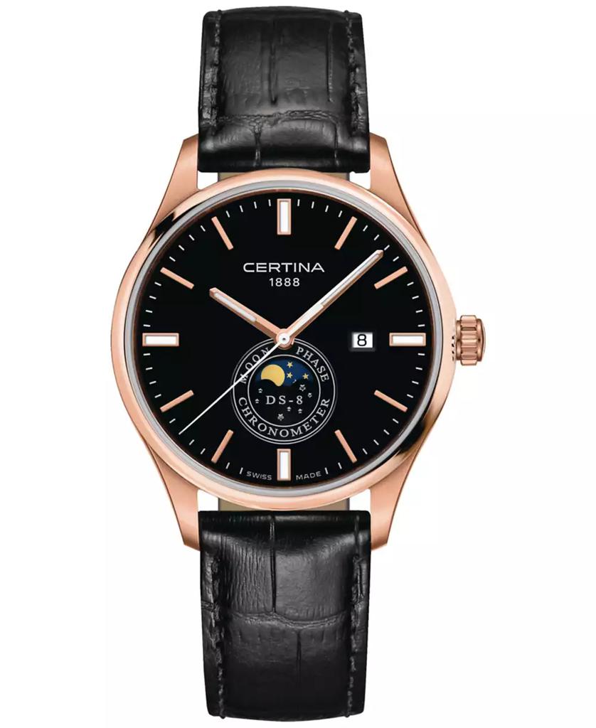 Certina Men's Swiss DS-8 Moon Phase Black Leather Strap Watch 41mm