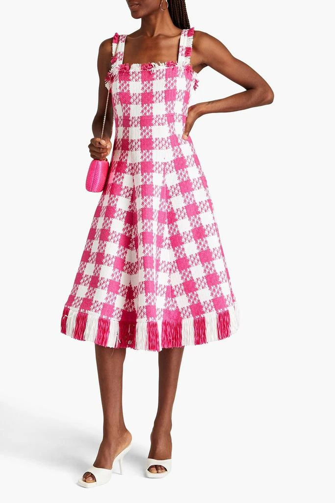 Oscar de la Renta Checked cotton-blend tweed midi dress 2