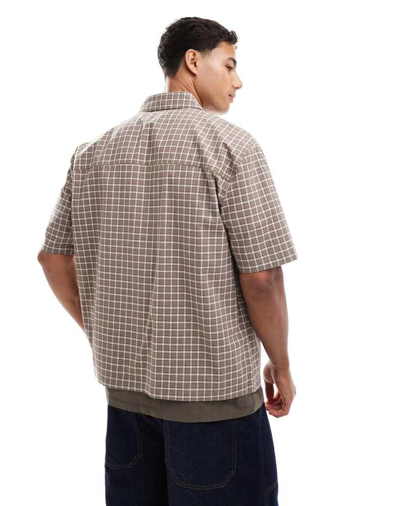 HOLLISTER Hollister embroidered short sleeve shirt in brown gingham -  Shirts - BeyondStyle