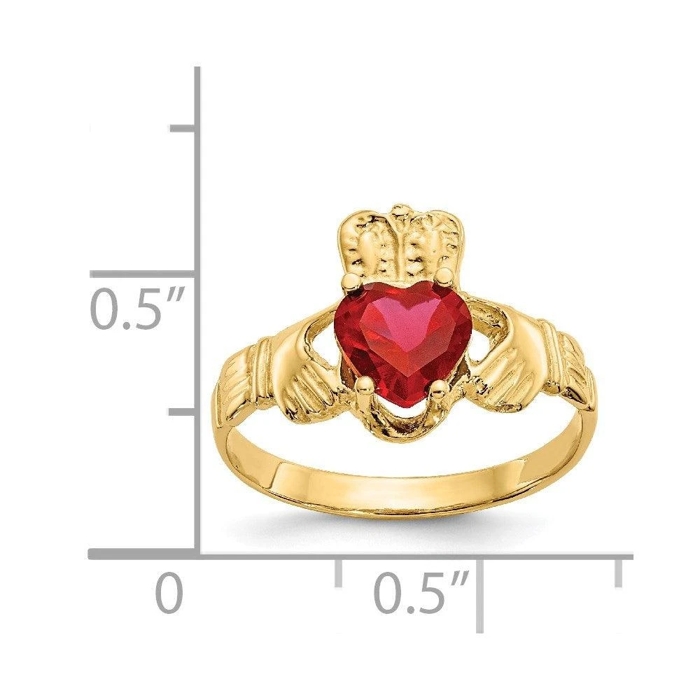 Diamond2Deal 14k Yellow Gold Red Cubic Zirconia Claddagh Ring 3