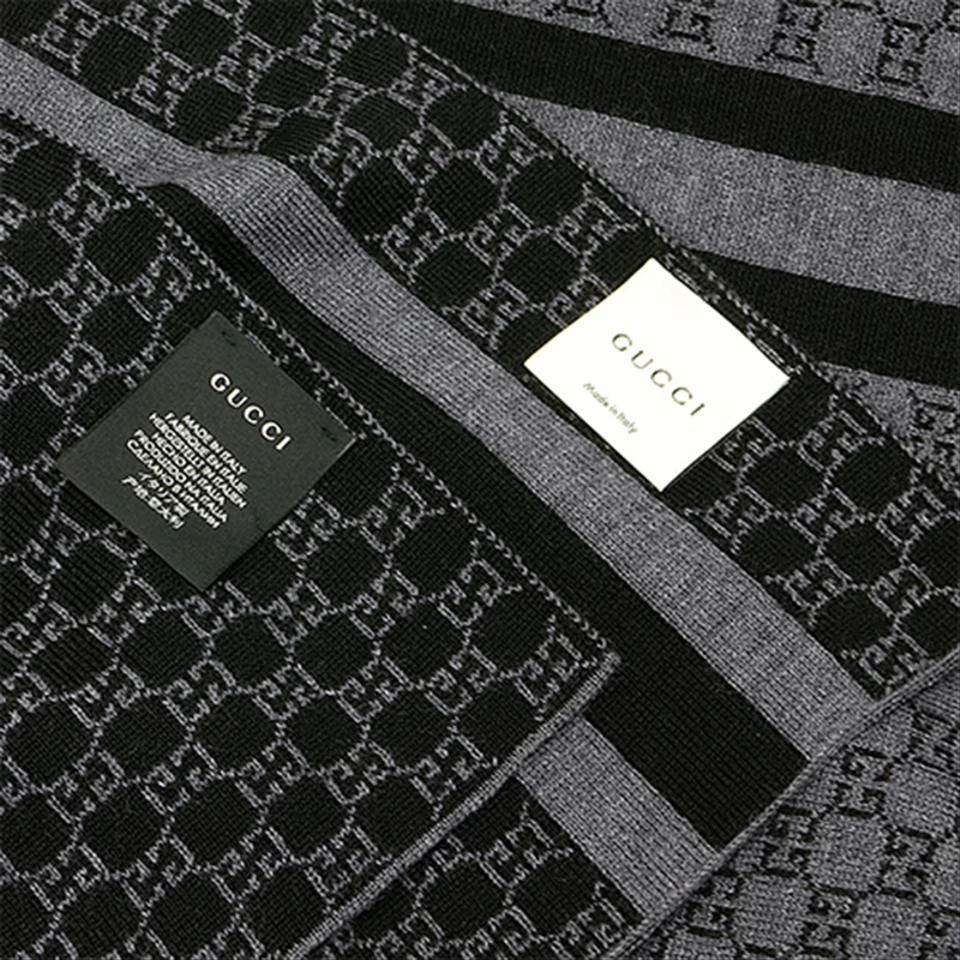 Gucci Gucci - Black/Grey GG Monogram Web Stripe Wool Scarf 3