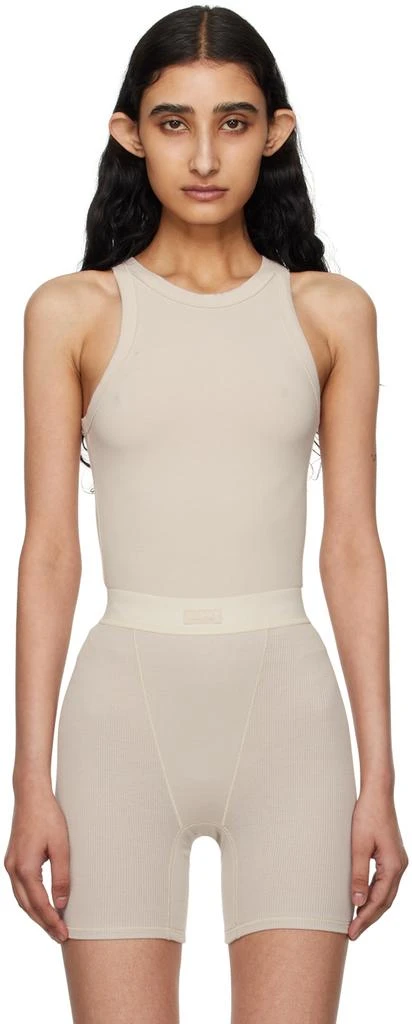 SKIMS Beige Cotton Jersey Crew Neck Tank Top 1