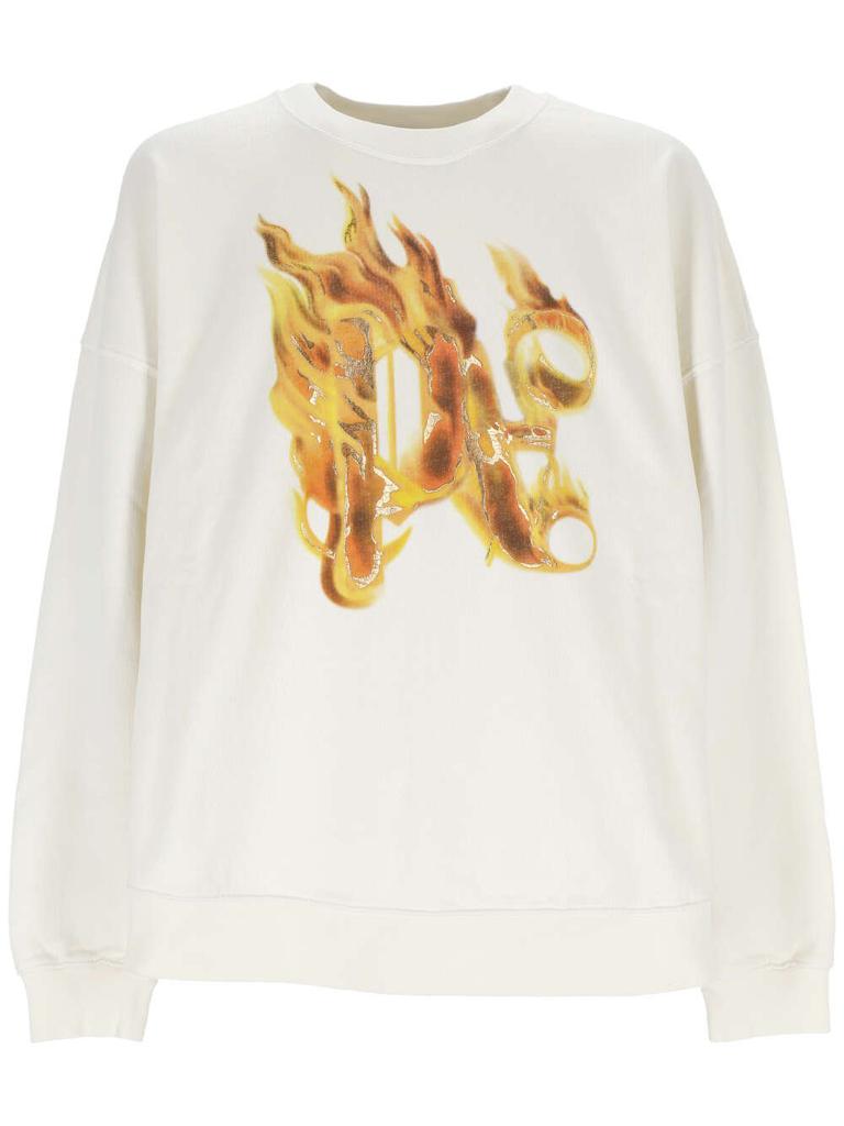 【関込・国内発送】Palm Angels Flame logo crewneck Sweatshirt Palm Angels Logo Flames Cotton Sweatshirt | Black | FARFETCH