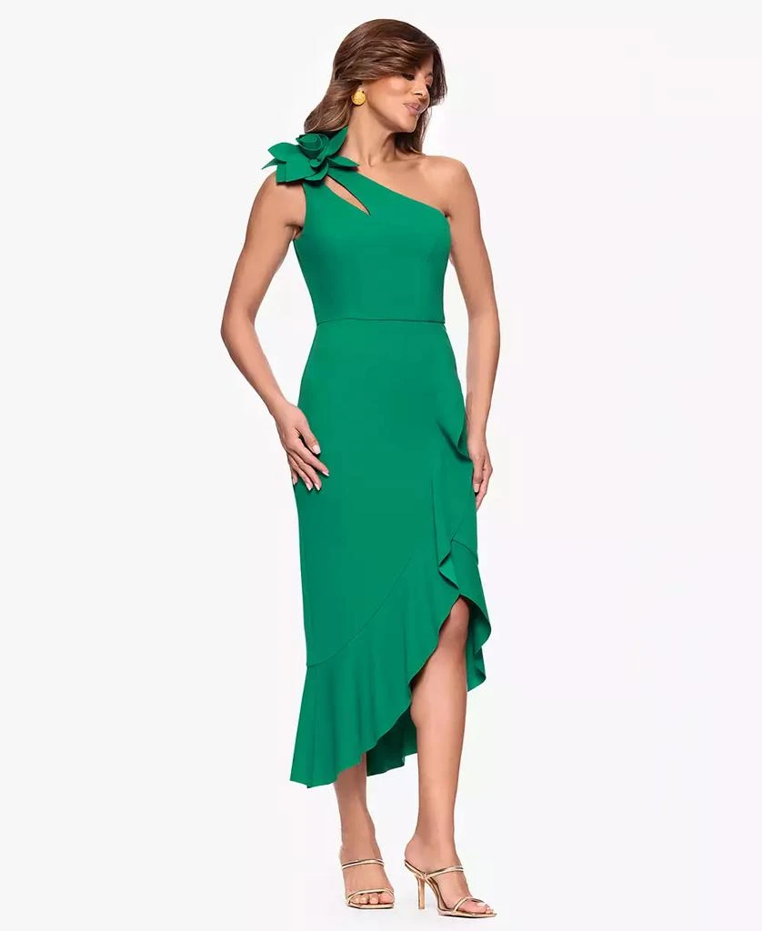 XSCAPE Petite Asymmetrical One-Shoulder Ruffled Midi Dress 3