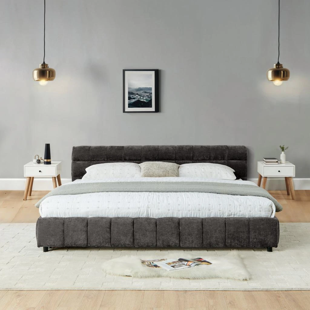 Streamdale Furniture Streamdale California King Upholstered Bed with Storage Drawer - Dark Gray 6