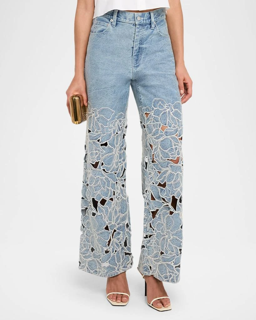 SIMKHAI Betty Floral Embroidered Straight-Leg Jeans 4