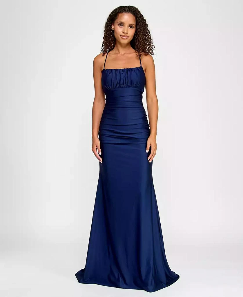 B Darlin Juniors' Square-Neck Ruched Strappy Sleeveless Gown, Created for Macy's 1