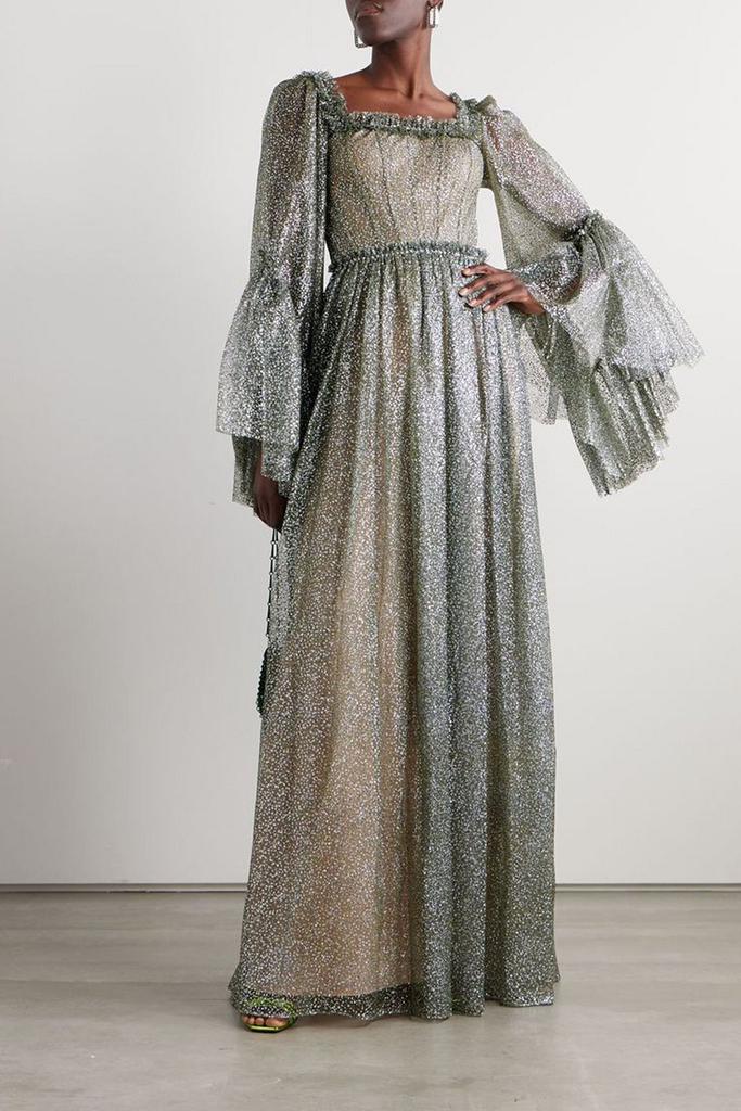 Sandra Mansour Enchanteresse ruffled glittered tulle maxi dress