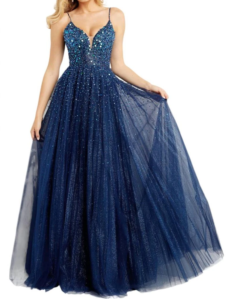 JVN Spaghetti Straps Embellished Ballgown 1