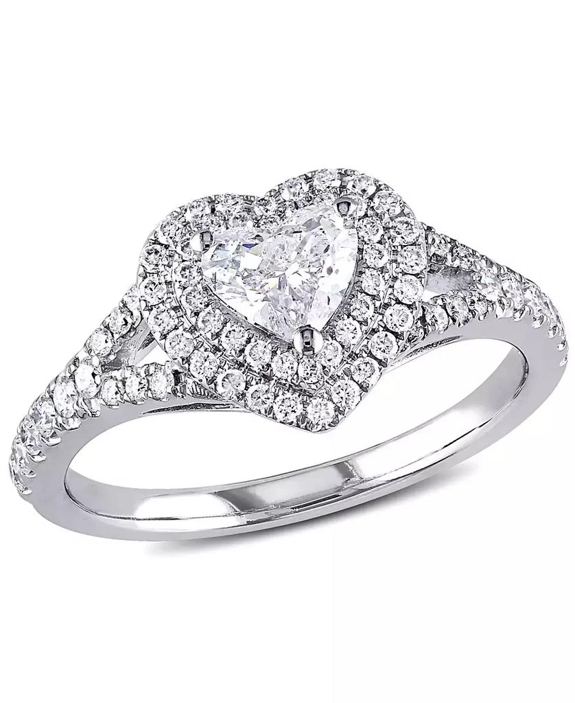 Macy's Certified Diamond (1 ct. t.w.) Heart-Shape Double Halo Engagement Ring in 14k White Gold 1