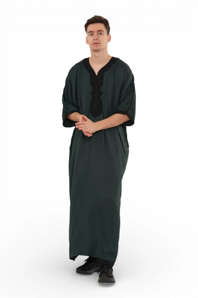Arabic Thobes Men
s Green Black Moroccan Thobe Jubba Robe Eid Djellaba Gandoura 2