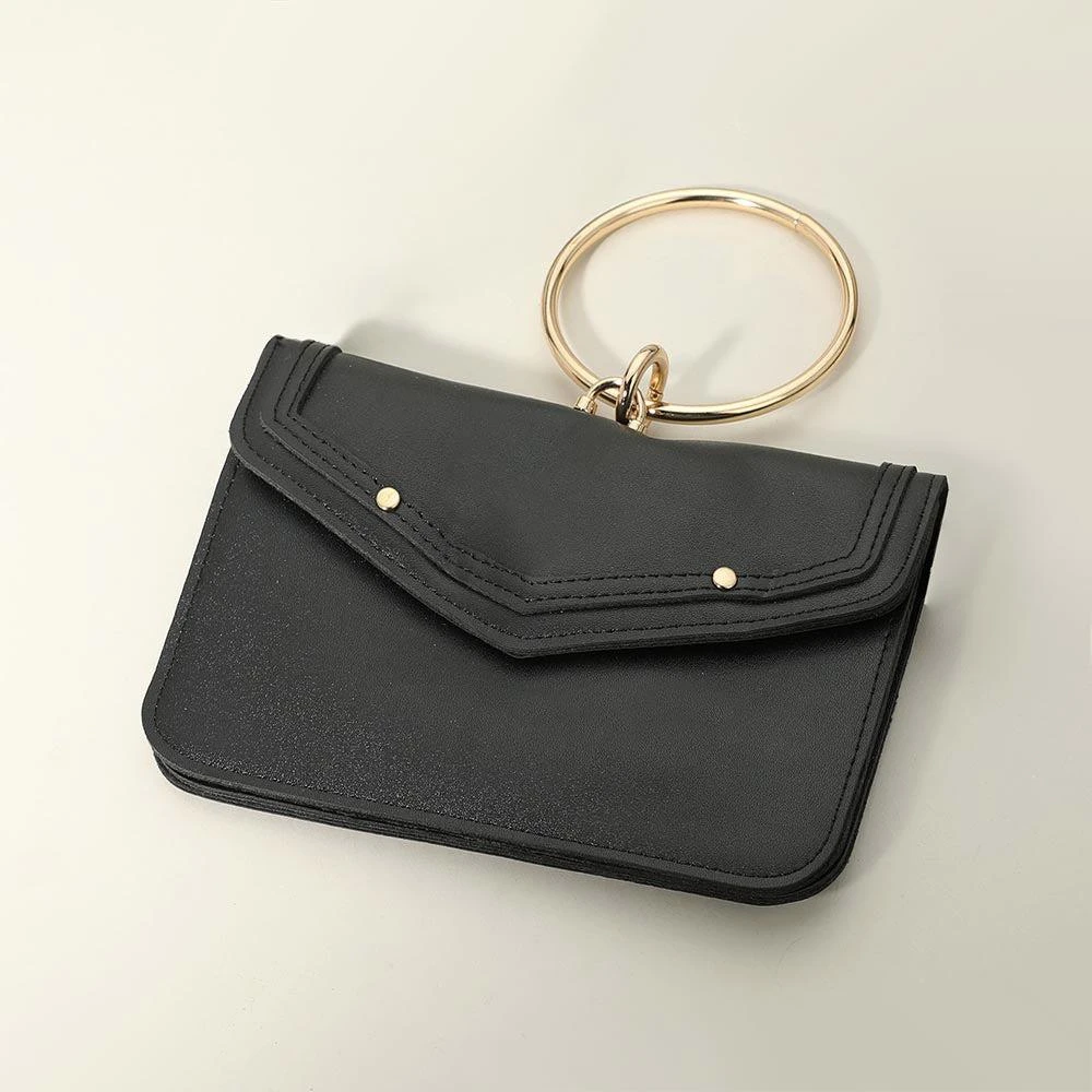 FASHNZFAB Metal Ring Handle Faux Leather Mini Envelope Clutch Bag / Crossbody Bag