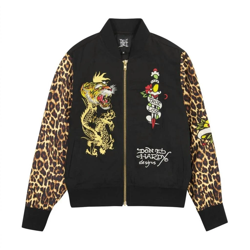 Ed Hardy Women's Tiger Dagger Souvenir Jacket In Black Leopard 1