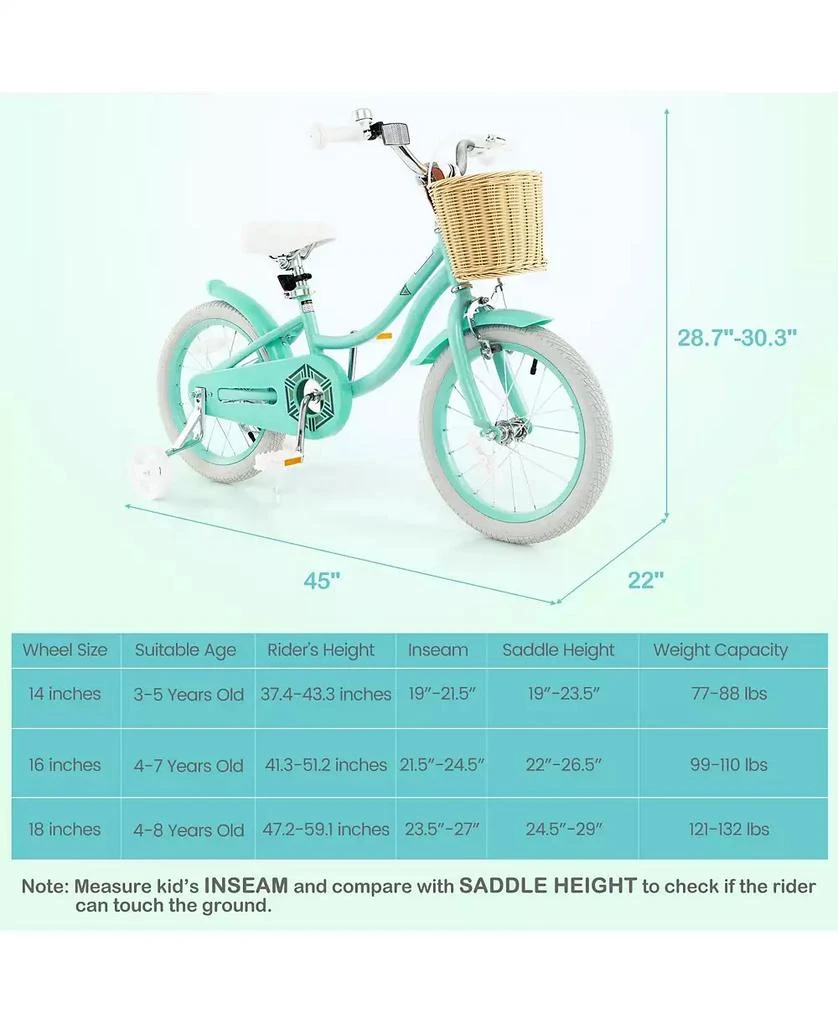 HONGGE 16 Inch Kids Bike with Training Wheels and Adjustable Handlebar and Seat, Green 3