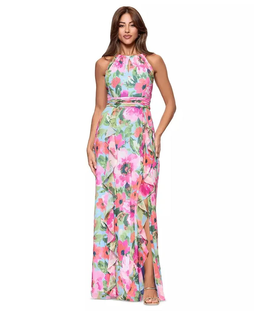 XSCAPE Petite Floral-Print Ruffled Gown 1
