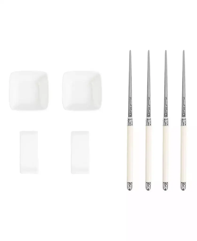 French Home Chopsticks with Faux Ivory Handles, Ceramic Rests and Sauce Bowls, Set of 2 Pairs