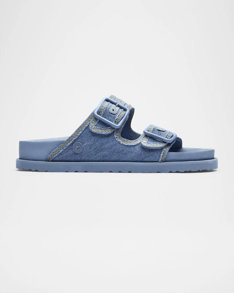 1774 Birkenstock Arizona Denim Dual-Buckle Slide Sandals 1